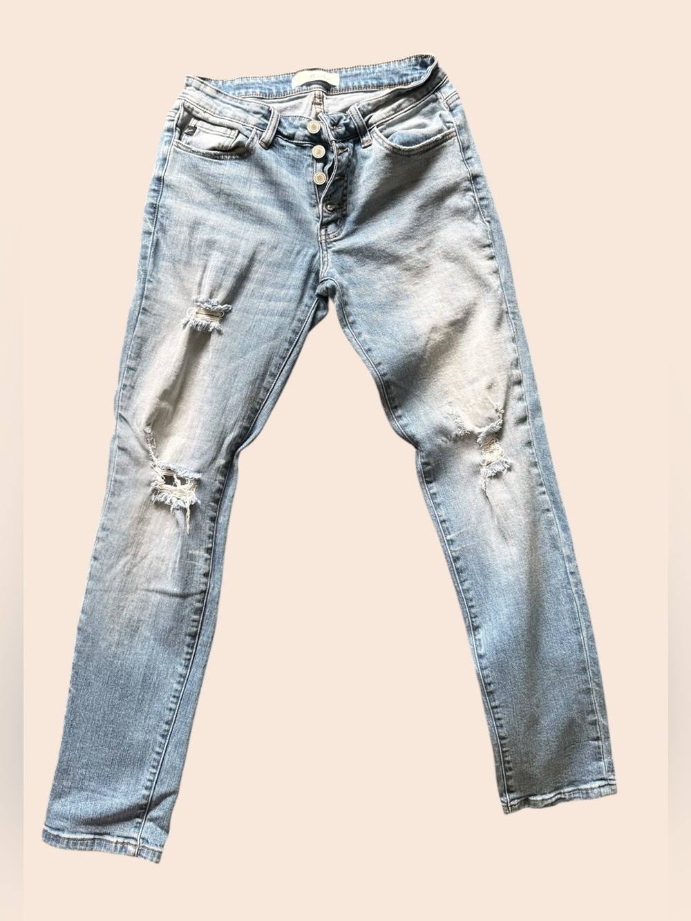 Women’s Light Blue Distressed Button-Fly Jeans